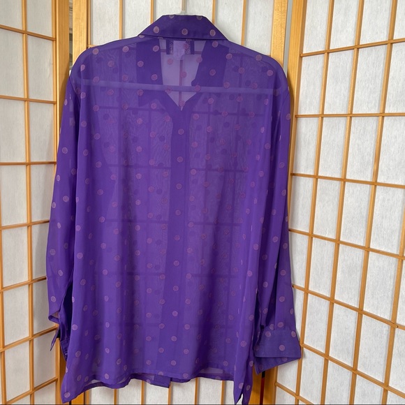 Vintage Lizzy B Purple Sheer polka dot chiffon Blouse Medium - Picture 7 of 7